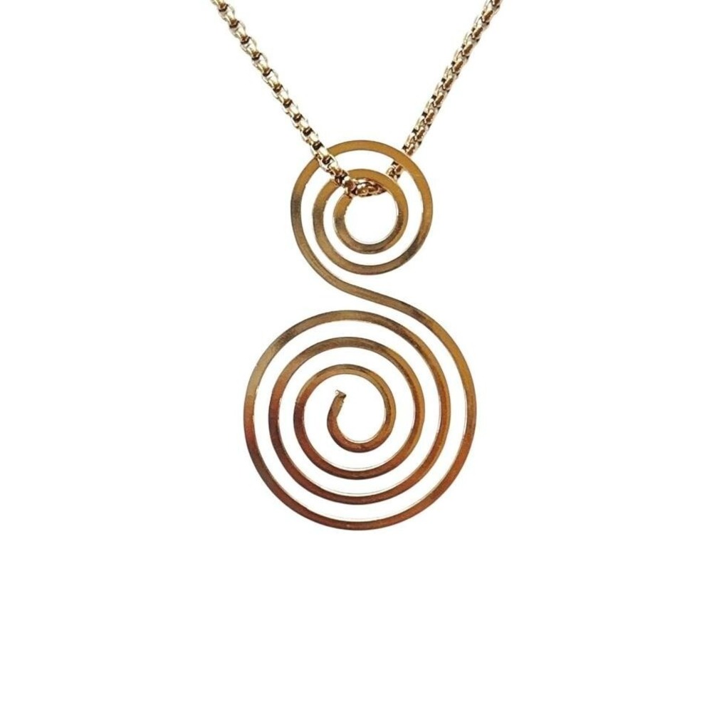 gold double spiral necklace handmade stainless steel non-tarnish box chain cute